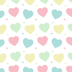 Wall Mural - Seamless pattern with colorful pastel hearts.Heart repeat pattern isolated on white background.Vector graphic illustration background.