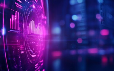 Poster - A futuristic digital interface with vibrant purple hues and graphical data representation, showcasing technology and analytics.