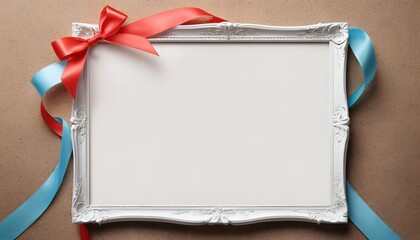 Poster - A Stunning Empty Poster Frame With a Beautiful Ribbon Background Perfect for Showcasing Art or Announcements in Various Settings