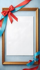 Poster - A Captivating Empty Poster Frame Set Against a Beautiful Ribbon Background for Creative Advertising and Design