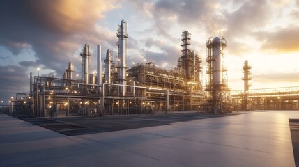 Poster - A large industrial plant with many tall towers