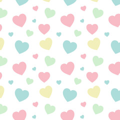 Wall Mural - Seamless pattern with colorful pastel hearts.Heart repeat pattern isolated on white background.Vector graphic illustration background.