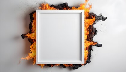 Poster - Empty White Poster Frame with a Fiery Background for Creative Display and Graphic Design Projects