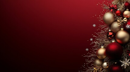 Poster - Stylish Red and Gold Christmas Tree Ornament Background Design : Generative AI