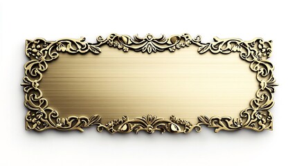 Poster - Blank Metallic Floral Patterned Sign with Brushed Gold Finish on White Background