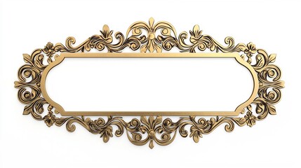 Poster - Elegant Metallic Gold Floral Decorative Framed Sign on White Background