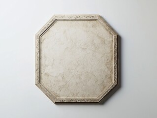 Poster - Blank Hexagonal Stone Sign with Engraved Geometric Border Against White Background