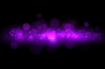 Poster - Purple bokeh lights on a black background. Abstract glowing light effect with lens flare and stars. Design element for a birthday, wedding, or other event illustration.