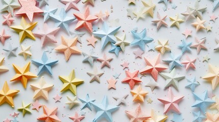 Poster - scattering pastel colored stars warm white eced dafb generated illustration