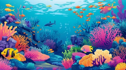 Naklejka na meble colorful underwater world vibrant and enchanting illustration capturing the beauty and diversity underwater world with coral reefs exotic marine life and crystal clear waters generated illustration