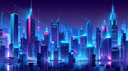 Poster - futuristic cityscape night futuristic and mesmerizing illustration showcasing cityscape night with illuminated skyscrapers neon lights and futuristic transportation systems generated illustration