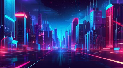 Poster - futuristic cyber cityscape futuristic and cyberpunk depiction cityscape with neon lights futuristic skyscrapers and bustling streets inspired cyberpunk aesthetics and dystop generated illustration