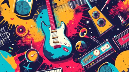 Leinwandbilder - retro music poster retro inspired music poster featuring vintage typography colorful graphics and nostalgic music icons reminiscent old school rock concerts and vintage music culture