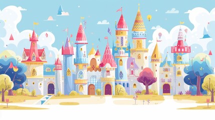 Poster - whimsical fantasy castle whimsical and enchanting portrayal fantasy castle with turrets towers and magical elements reminiscent fairy tale castles and enchanted kingdoms generated illustration