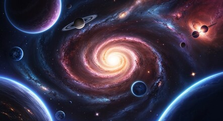 anime space galaxy swirling stars distant planets glowing nebula