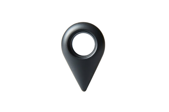 Minimalist black map pin symbol with a hollow center and smooth edges, shown in a flat design style