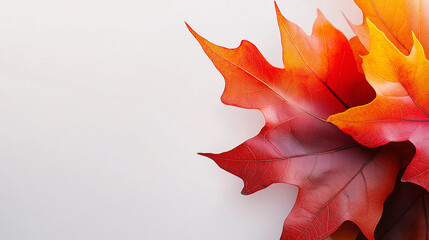 close-up of a single orange maple leaf against a white background, symbolizing autumn and seasonal c