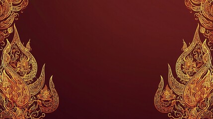 Poster - Vibrant Thai Pattern Background with Ornate Kranok Flame Motifs in Warm Orange and Gold