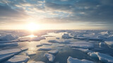 sunrise over the arctic sea and floating ice