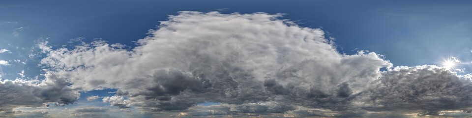 Wall Mural - sky hdri 360 panorama with dark clouds before storm in seamless equirectangular projection for use i