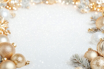 Wall Mural - elegant christmas background with golden decorations on white snow