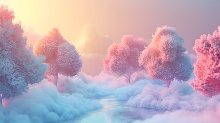 Poster - Vibrantly hued abstract trees magical pastel landscape generated illustration