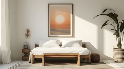 Poster - Wooden framed modern film poster presented minimalistic room generated illustration