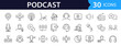 © SMUX - Podcast set of web icons in line style. Podcast radio linear icon collection. Containing microphone, radio, webcast, broadcast, audio, channel, video, headphones, news, and more. Editable stroke