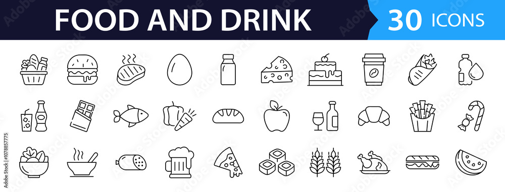 Food and drink set of web icons in line style. Restaurant linear icon ...