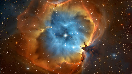 Wall Mural - A Cosmic Eye Gazes Outward: A Stunning Nebula With a Blue Central Region, Surrounded by a Fiery Orange Halo, and a Constellation of Stars in the Dark Background.