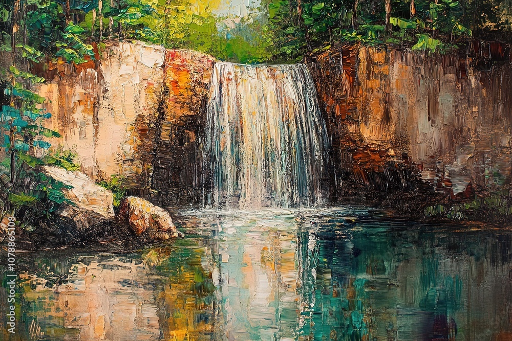 Waterfall Files Oil Painting - Waterfall Landscape Oil Painting - Waterfall Landscape ...