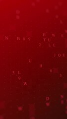 Poster - Red glowing letters and numbers matrix abstract background, vertical composition. Technology background. Slow version.	