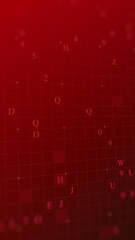Poster - Red glowing letters and numbers matrix abstract background, vertical composition. Technology background. Slow version.	