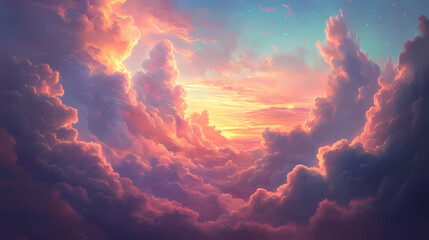 dreamy ethereal sky with colorful pastel clouds creating a magical and serene atmosphere , dreamcore