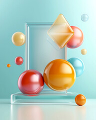 Poster - Explore the dynamic visual mockup featuring colorful spheres and geometric shapes in a contemporary concept preview