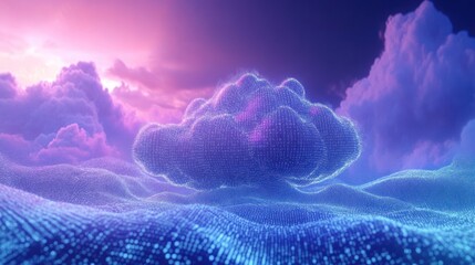 Poster - A digital cloud formation illuminated by vibrant colors, creating a surreal landscape.