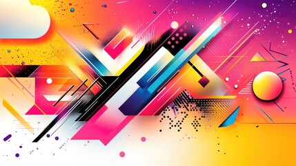 Poster - Vibrant Abstract Design Featuring Geometric Shapes and Bold Colors with Dynamic Lines and Textures for Creative and Artistic Projects