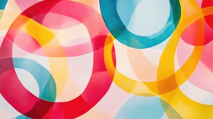 Poster - Colorful Abstract Background Featuring Soft Shapes and Curved Lines in Vivid Hues of Red, Blue, Yellow, and Pink for Artistic and Modern Design Projects