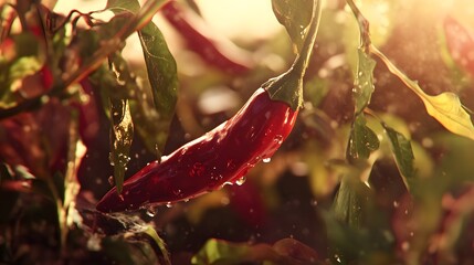 Aufkleber - A close-up of a chili pepper with its shiny, smooth skin, sharp color, and subtle variations in texture, showing a true-to-life representation. Cinematic Scene, 4k resolution, cinematic scene