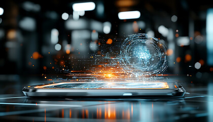 Poster - Explore the innovative mockup concept of a futuristic phone with dynamic digital preview features