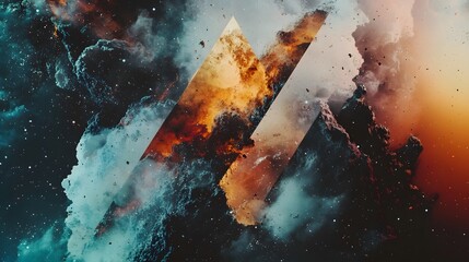 Aufkleber - A collage of cosmic elements with overlapping shapes, stars, and nebula textures, blending surrealism with a vibrant graphic design. Cinematic Scene, 4k resolution, cinematic scene