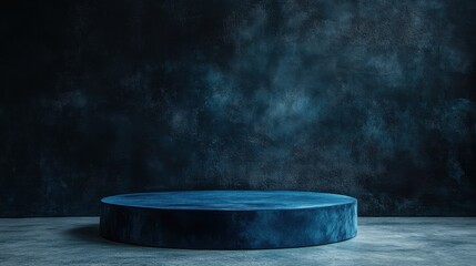 Poster - Dark and Moody Studio Setup with Circular Blue Platform on Textured Background Perfect for Photography and Product Displays