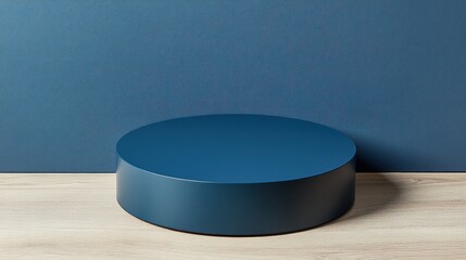 Poster - Minimalist Display Platform in Deep Blue Color Set Against a Textured Wall, Perfect for Product Showcasing, Photography, and Creative Presentations