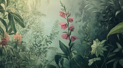 Poster - A detailed digital collage of vintage botanical illustrations, watercolor textures, and layered paper cutouts, creating a nostalgic, textured look. Cinematic Scene, 4k resolution, cinematic scene
