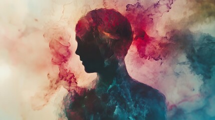 Poster - A digital artwork combining abstract human silhouettes with layered watercolor splashes and textured paper, creating a dynamic mixed media piece. Cinematic Scene, 4k resolution, cinematic scene