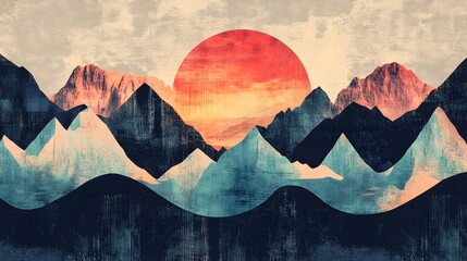 Poster - A collage with abstract mountain shapes layered over a textured background, blending natural landscapes with bold graphic elements. Cinematic Scene, 4k resolution, cinematic scene