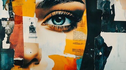 Poster - A bold, graphic collage with magazine cutouts, vintage textures, and abstract paint strokes, creating a striking, pop art-inspired design. Cinematic Scene, 4k resolution, cinematic scene