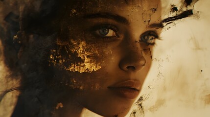 Poster - A layered portrait with watercolor splashes, ink outlines, and textured overlays, creating a dynamic, expressive design. Cinematic Scene, 4k resolution, cinematic scene