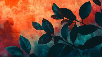 A bold digital collage of abstract botanical shapes layered with vibrant paint textures and grunge overlays, capturing an organic, textured style. Cinematic Scene, 4k resolution, cinematic scene