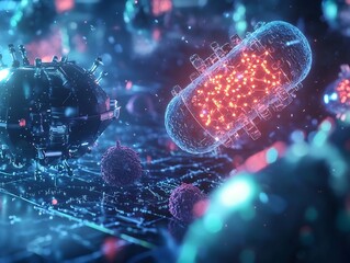 Poster - Glowing Nanobot Interacting with Human Cells at Microscopic Level for Targeted Medication Delivery